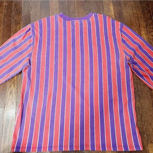 Y2K Guess Retro Red Purple Striped Classic Logo Long Sleeve T-shirt - Picture 11 of 16